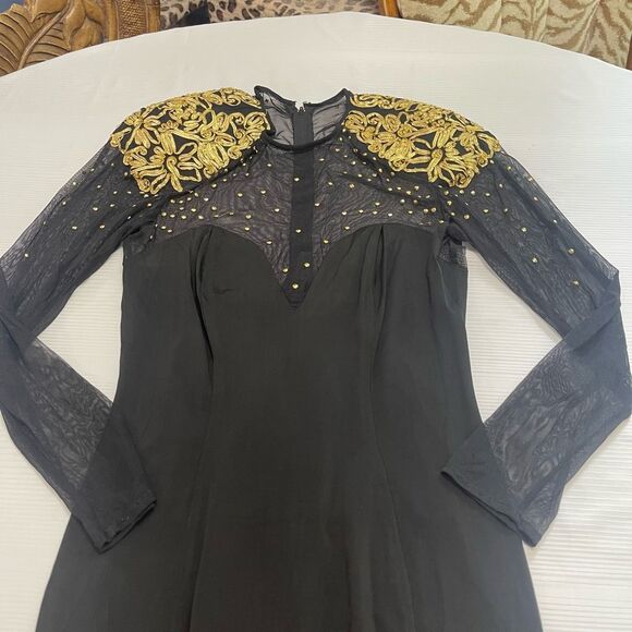 Tadashi VTG Black Gold 90s Dress Size 6 - Picture 2 of 8